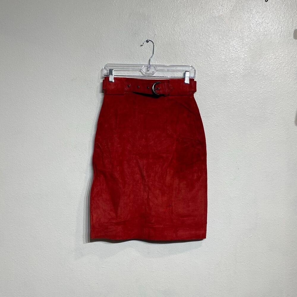 G III Leather Fashions Red Suede Leather Vintage Mini Skirt Sz 8